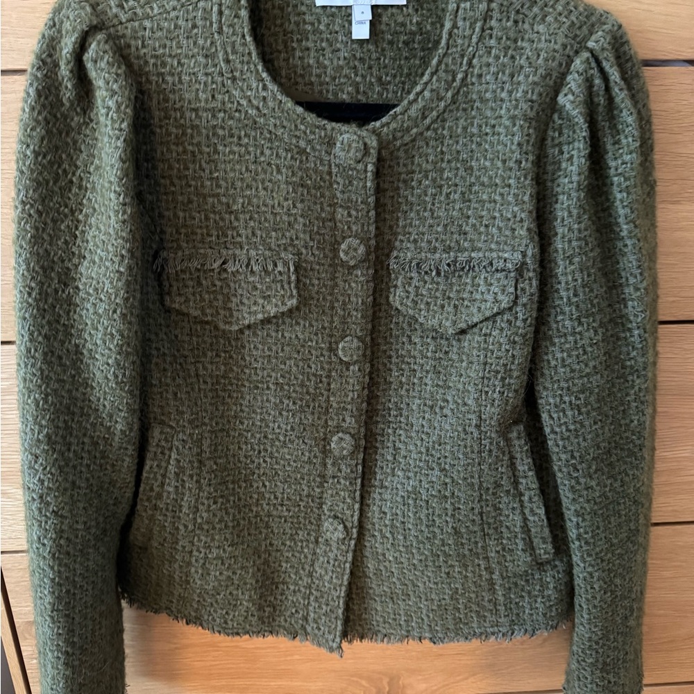 Derek Lam 10 Crosby Olive Green Textured Button-Front Jacket